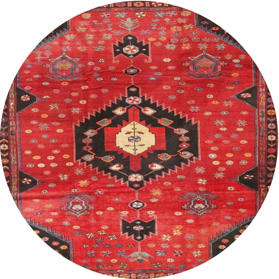 Ahgly Company Machine Washable Indoor Round Traditional Cherry Red Area Rugs, 4' Round