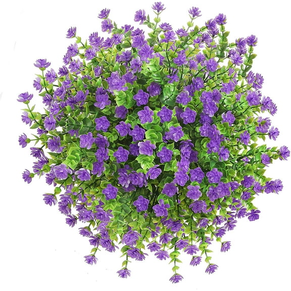 Outdoor Artificial Plant Flower UV Resistant Fake Stems Plants, Faux Shrubs Outdoor Greenery Plastic Plants for Outside Plants Garden Porch Window Home Wedding Farmhouse Patio Decor (Purple)