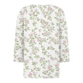 thumbnail image 4 of WTOBBY Ladies Casual Fashion V-Neck Top Featuring Floral Print, Loose Fit, and 3/4 Sleeve, Great for Spring Fall Transitions, Weekend Activities, and Daily Wear,White XL, 4 of 5