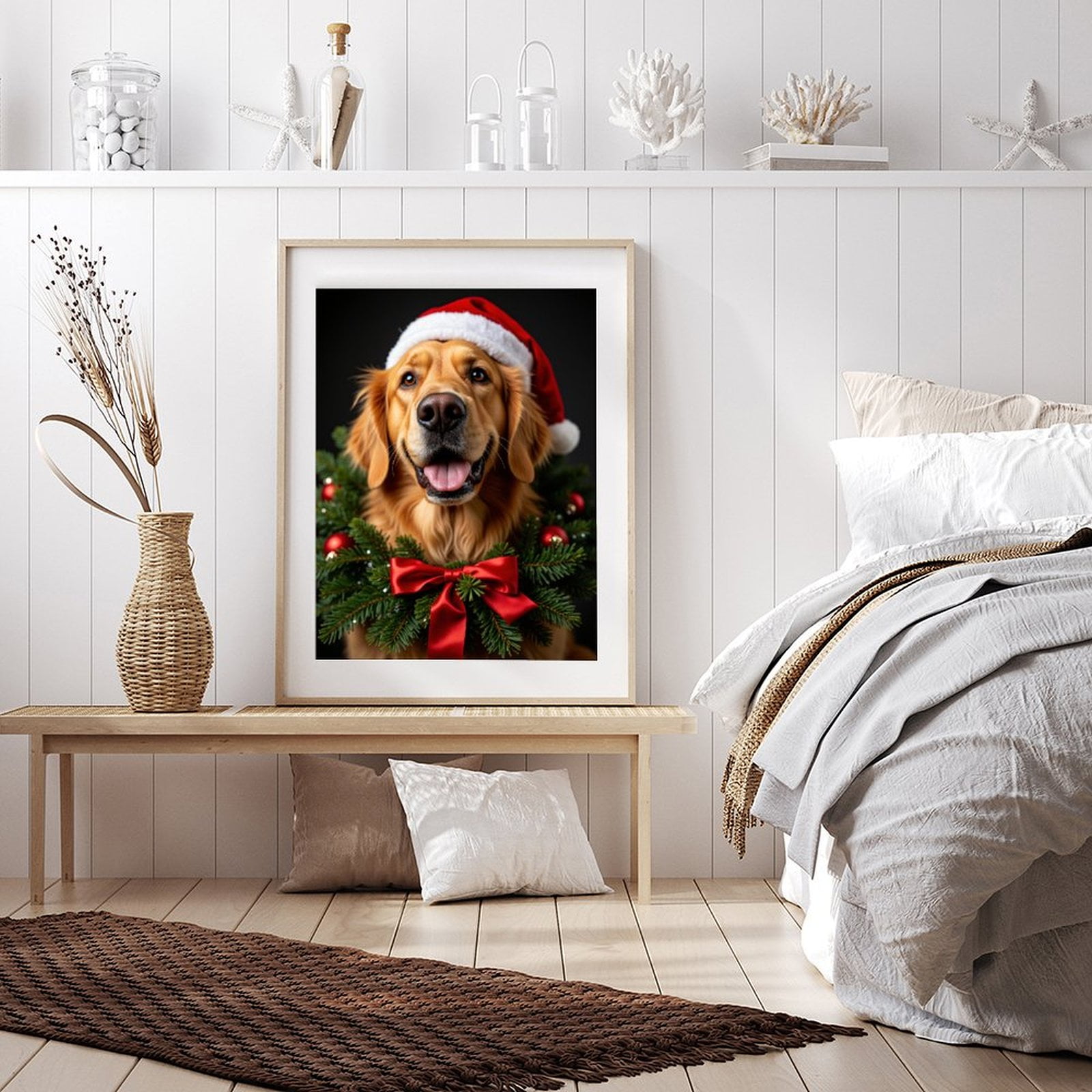Diamond Art Kit for Adults, Golden Retriever Christmas Wreath Diamond Painting for Adults Beginners, DIY Diamond Art Painting Kits, 5D Diamond Painting Crafts for Home Decor 12x16 Frameless