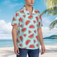 thumbnail image 5 of Xecao Watermelon print Hawaiian shirt - a stylish short-sleeve button-down for men, perfect for casual beach and tropical outings., 5 of 9