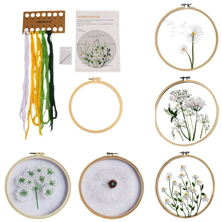 Embroidery Kit for Beginner, Chinese Style Three-dimensional Transparent Yarn DIY Embroidery Plant Handmade Crafts Material Package+ 20cm Embroidered