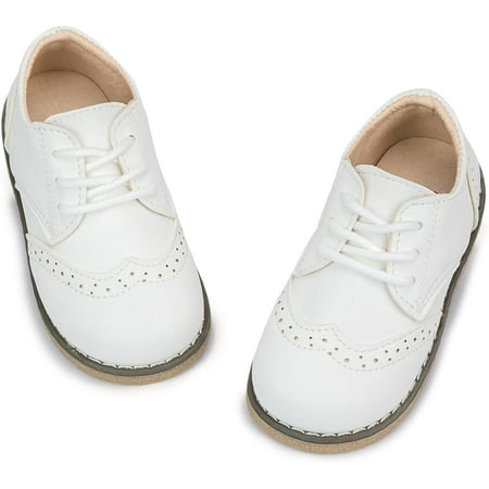 Omagie Toddler Boys Girls Dress Shoes Little Kid Oxford Shoes Wedding Church Dress Shoes PU Leather Lace Up School Uniform Loafer Flats