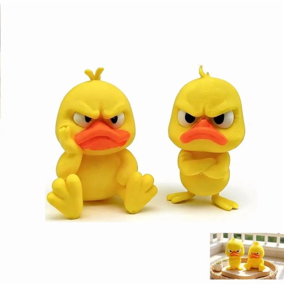 2-Pack Funny Angry Duck Figurines, Cute Angry Yellow Duck Desk Decor, 3D Printed, Multi-Scene Ornaments for Home