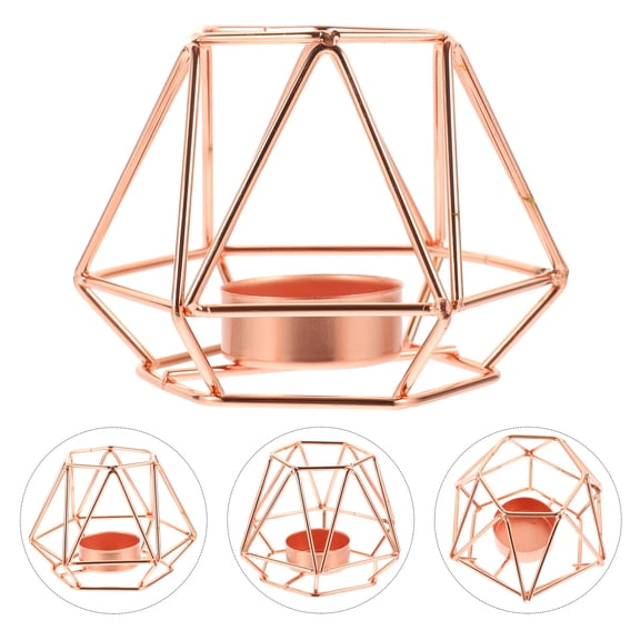 UPKOCH Rose Gold Decorative Metal Candle Holder with Vintage Geometric Structure