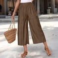 thumbnail image 4 of Women Casual High Waist Culottes Elastic Waist Summer Trousers Loose Fit Lightweight Vacation Lounge Pants with Side Pockets Brown S, 4 of 9