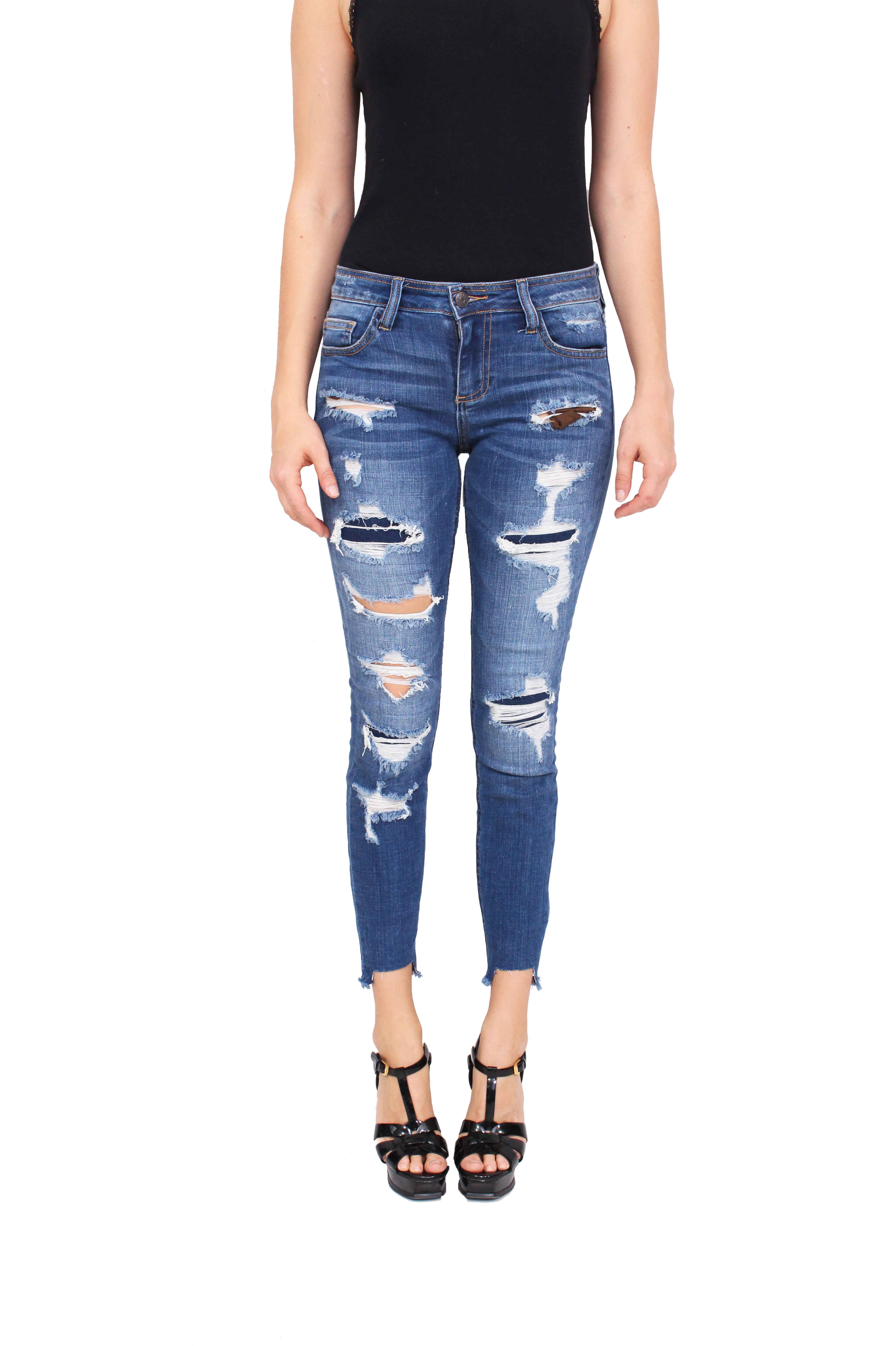 Cello Jeans Womens Mid-Rise Uneven Hem Cropped Skinny Jean
