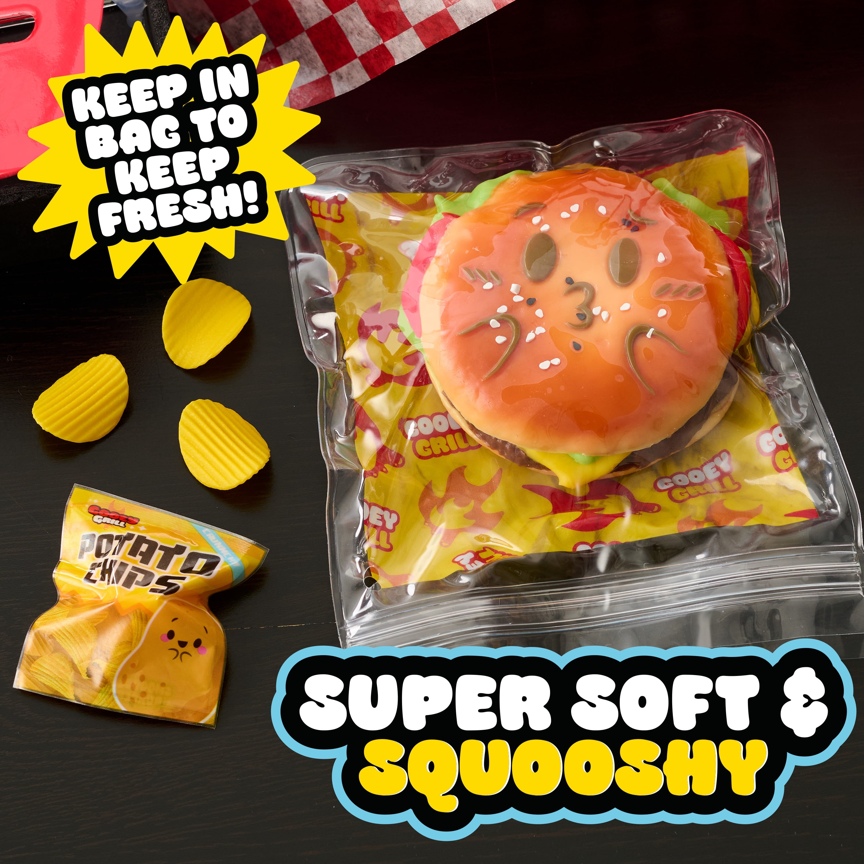 Ooey Gooey Gooey Grill Smooosh Burger Set with Toppings, Fidget and Sensory Toy for Ages 3 Up