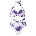 thumbnail image 4 of JDEFEG Plus Size Retro High Wrap Front Halter Top Shorts Swimsuit Polyester Purple (Women), 4 of 9