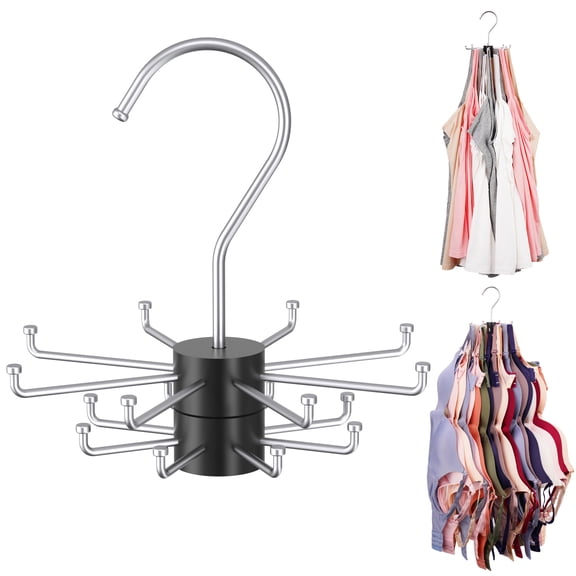 NiHome 2-Tier Rotatable Bra Hanger Organizer for Closet, 360°Rotating Tank Top Hanger, 2-Layer Max 48 Storage Capacity for Bras, Space Saving for Closet & Small Space Wood & Metal(2PCS, Silver/Black)