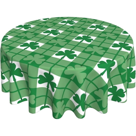 St.Patrick''s Day Tablecloth Round 60 Inch Green Shamrock Checkered Table Cloth,Stain Resistance Polyester Spring Plaid Table Covers for Kitchen Dining,Small Tablecloth for Party Picnic