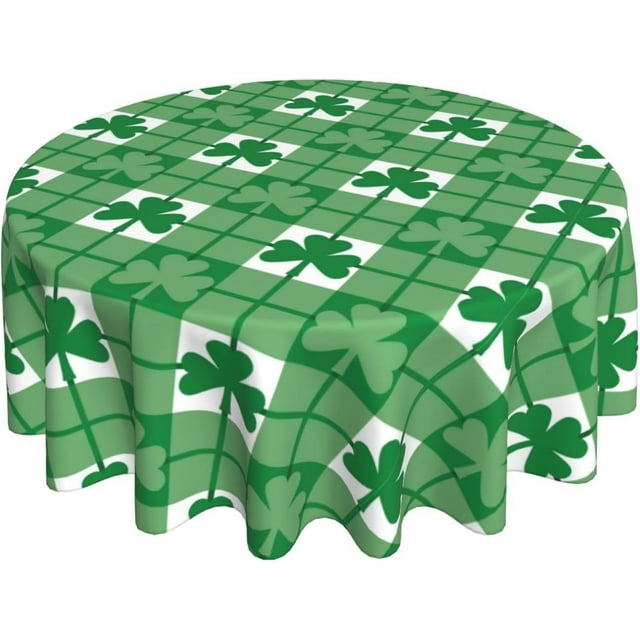 St.Patrick''s Day Tablecloth Round 60 Inch Green Shamrock Checkered Table Cloth,Stain Resistance Polyester Spring Plaid Table Covers for Kitchen Dining,Small Tablecloth for Party Picnic