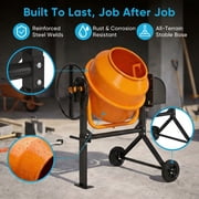 TABU Electric Cement Mixer,5.0 Cu ft Freestanding Concrete Mixer with Wheels for Stucco/Seeds(Orange)