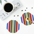 thumbnail image 4 of Honeii Yellow Blue Mexican Blanket Stripes Print Leather Coaster Set of 4, Ideal for Safeguarding Your Furniture from Drinks Spills and Effortless cleanup-Octagon, 4 of 6