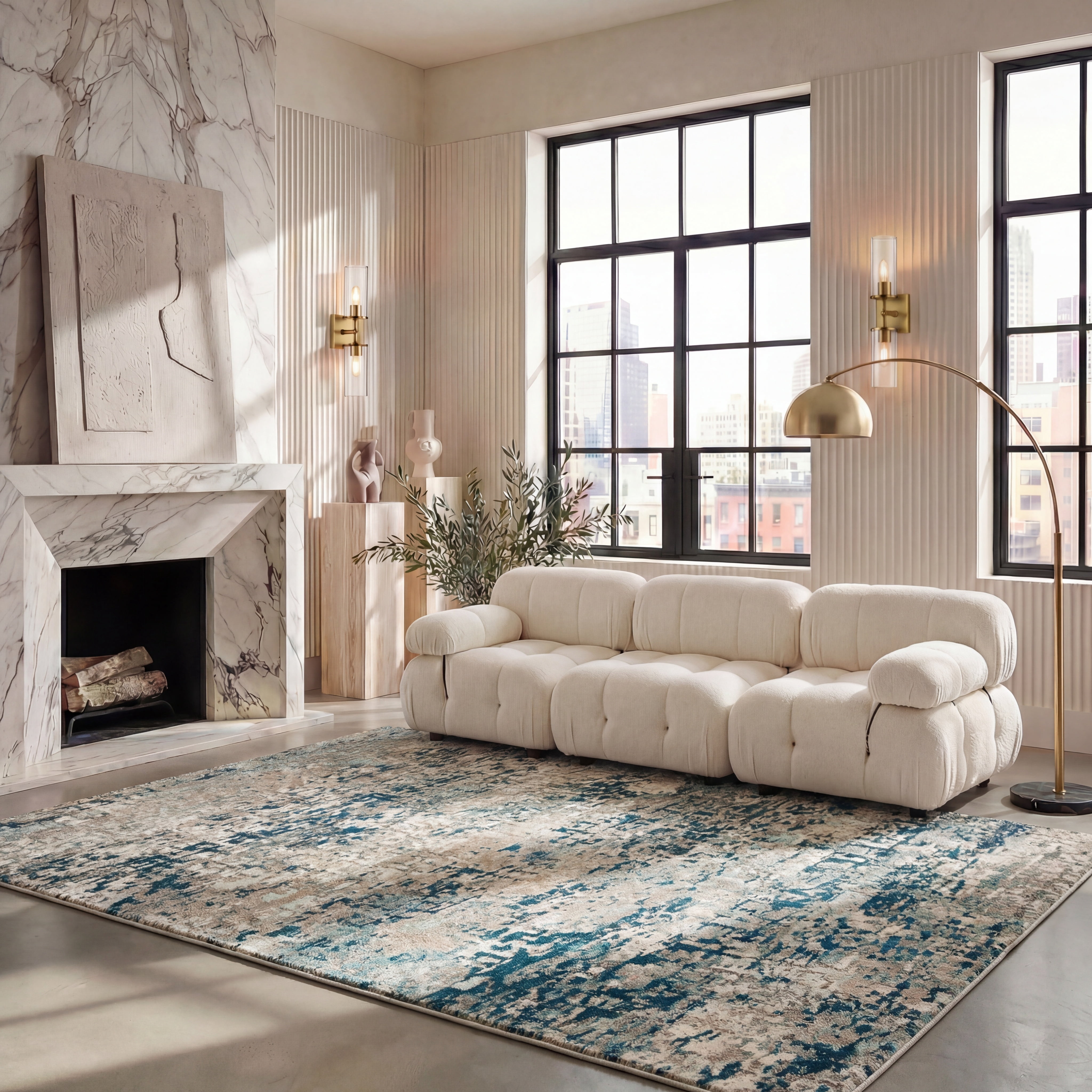 SAFAVIEH Madison Kebo Abstract Area Rug, Grey/Blue, 9' x 12' - Large - Modern Design, Grey & Blue, Ideal for Living Room, Bedroom, Dining Space