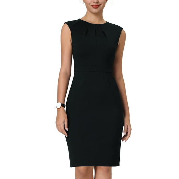 Vestido de tubo para mujer INSPIRE CHIC con cuello plisado, vestido de trabajo 2XL negro