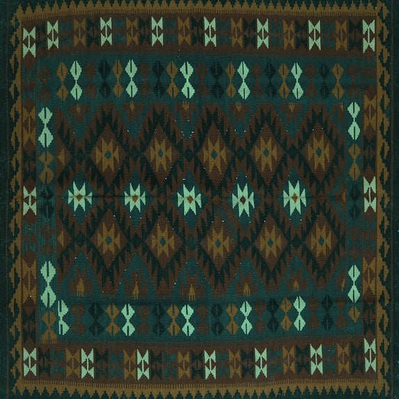 Ahgly Company Machine Washable Indoor Square Southwestern Turquoise Blue Country Area Rugs, 6' Square