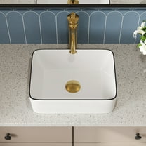 Liberty 16 in. Rectangular Ceramic Bathroom Vessel Sink Art Basin in White and Black Rim Faucet Not Included DV-1V0317