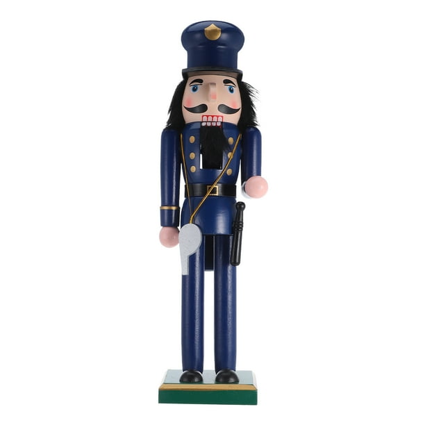 Figura tradicional de madera de un cascanueces de policía. Centro de mesa navideño festivo, adorno de escritorio y decoración de estantes. 36 cm