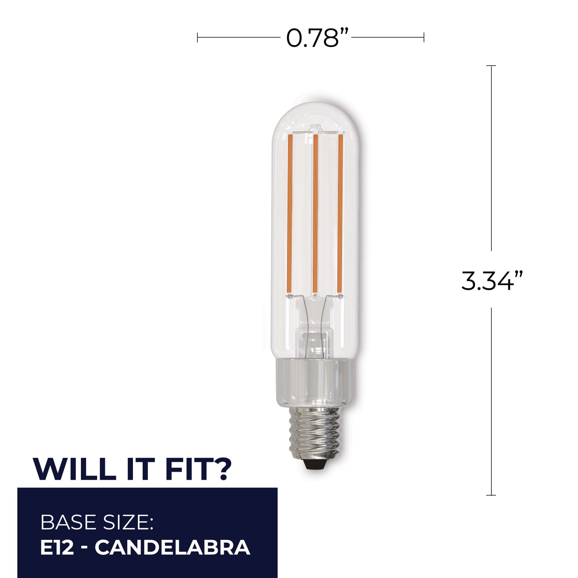 Bulbrite 862783 4.5W Dimmable T6 Shape 2700K Filament Candelabra E12 Base LED Bulb, Clear - Pack of 4