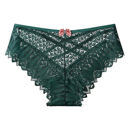 

CLZOUD Plus Size Panties for Women Green Lace Panties for Women Transparent Female Lace Underwear T Back Mid Waist Women Lace Panty S