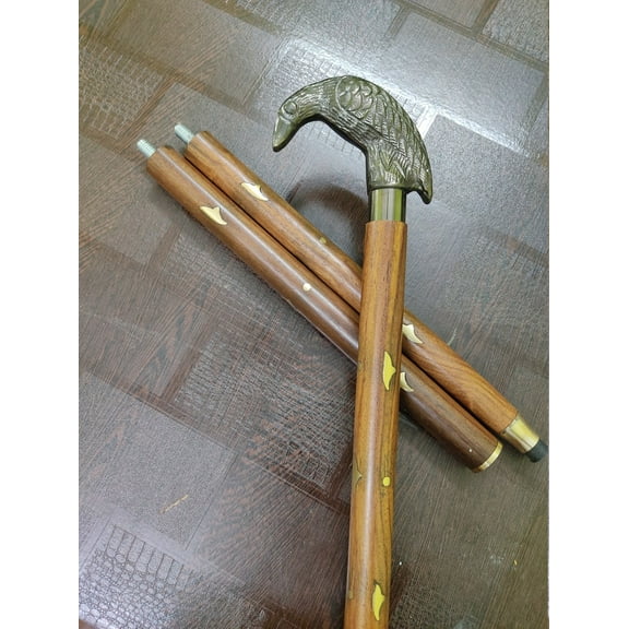 NAUTICALMARTUS BY Antique crow Designer Brass Sitting Crow Handle Antique Style Victorian Wooden Walking Stick Cane gift