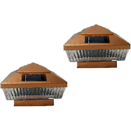 

2 Pack Solar 5X5 Fence Post Cap Light with FIVE LED Bulbs COPPER Garden Square Shape Cap Light