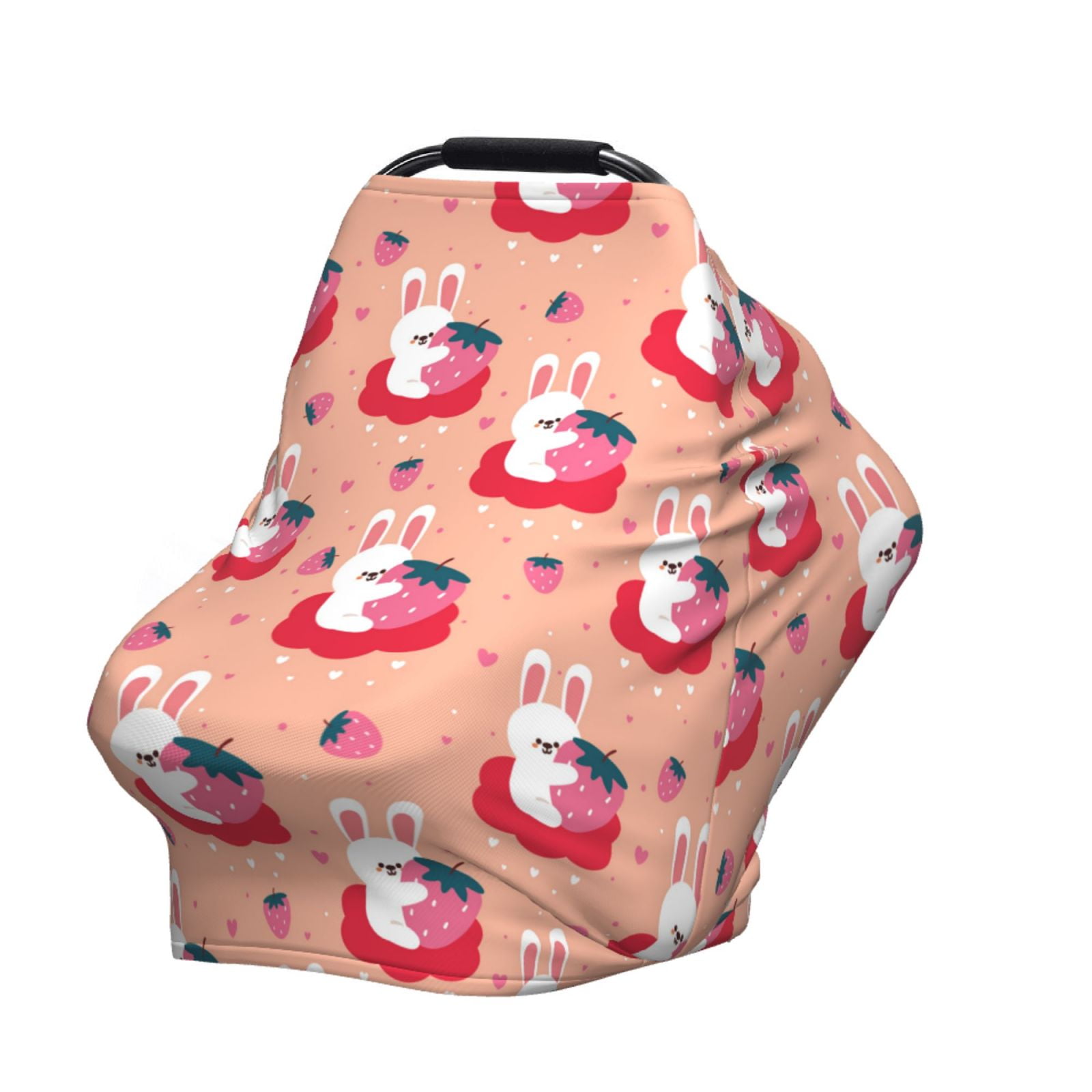 Fotbe Bunny And Strawberry Pattern Car Seat Covers for Babies, Nursing Breastfeeding Cover Infant Carseat Canopy, Soft Stretchy Carrier Cover