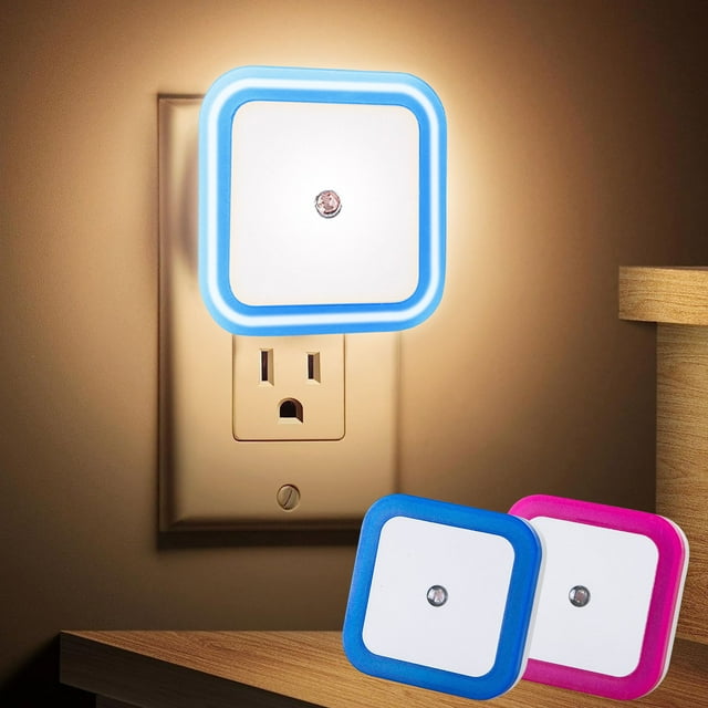 Luz nocturna regulable con sensor de luz • Luz LED automática de encendido/apagado para enchufe • Blanca cálida para baño, escaleras, pasillo • Eficiencia energética 0,6W