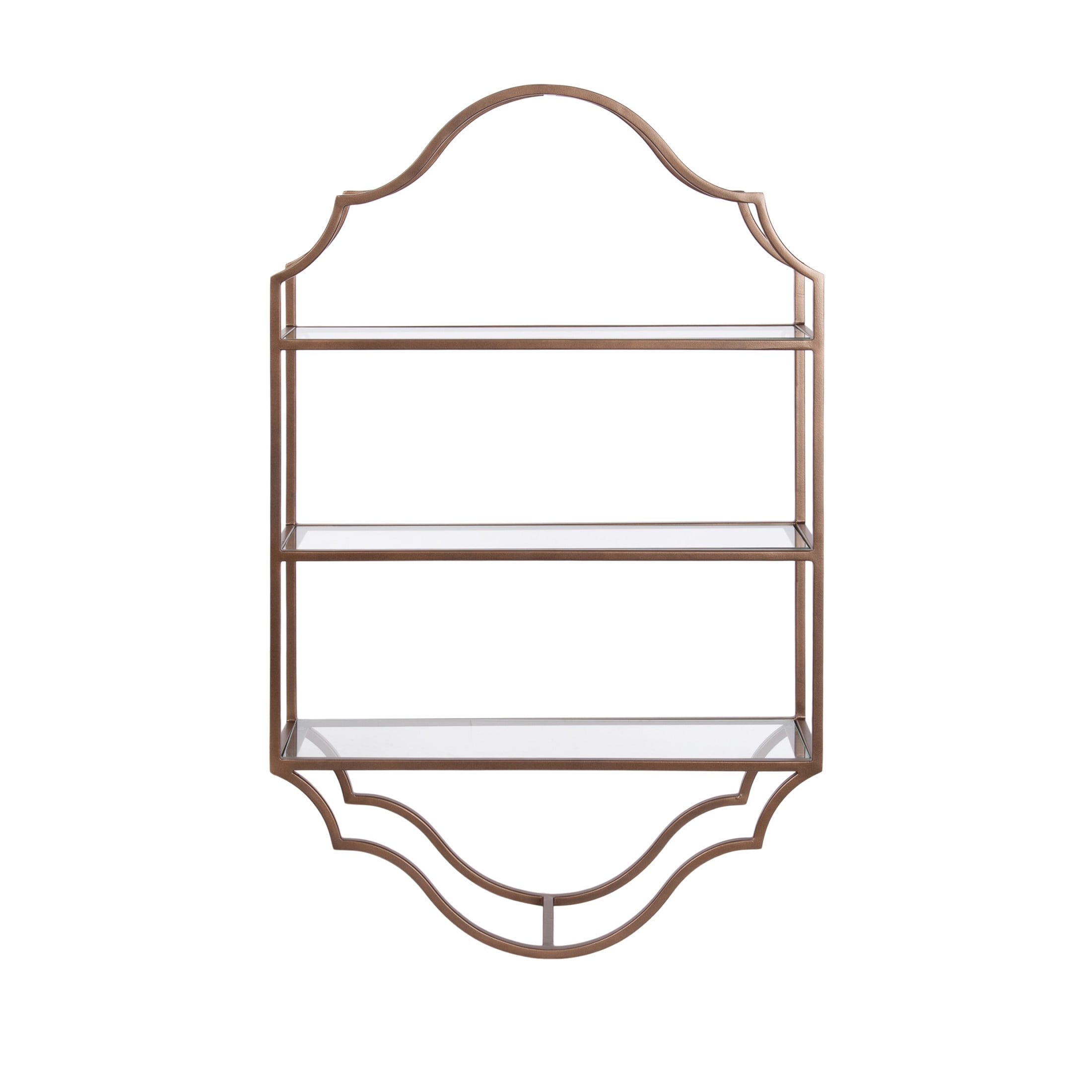Kate and Laurel Leanna Scalloped Three-Tiered Wall Shelf, 20 x 6 x 32, Bronze, Decorative Floating Shelf Storage and Wall Organizer for Bathroom Over Toilet Storage or Display