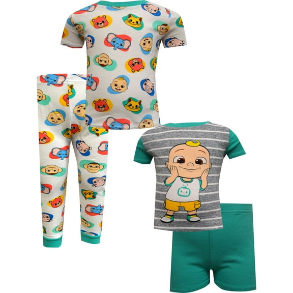 Komar Kids Boys Cocomelon Crew Striped Cotton 4 piece Toddler Pajamas (3T)