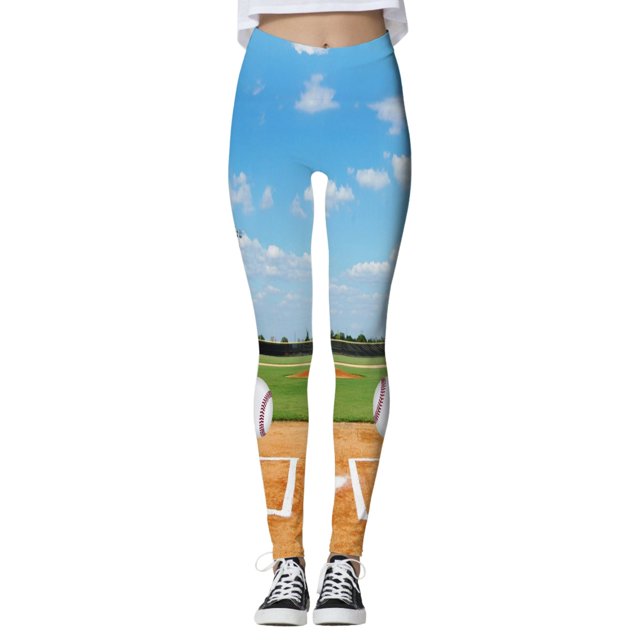 Gibobby Leggings Afelpados Mujer Mallas con estampado béisbol para mujer, mallas deportivas con Control Yoga para mujer, mallas talle(Azul, S)