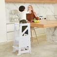 thumbnail image 4 of Toddler Kitchen Step Stool, Learning Standing Tower with Blackboard Adjustable Wooden Kitchen Stool Helper for Kids, 1-5 Year Old Boy Girl Gifts, 4 of 7