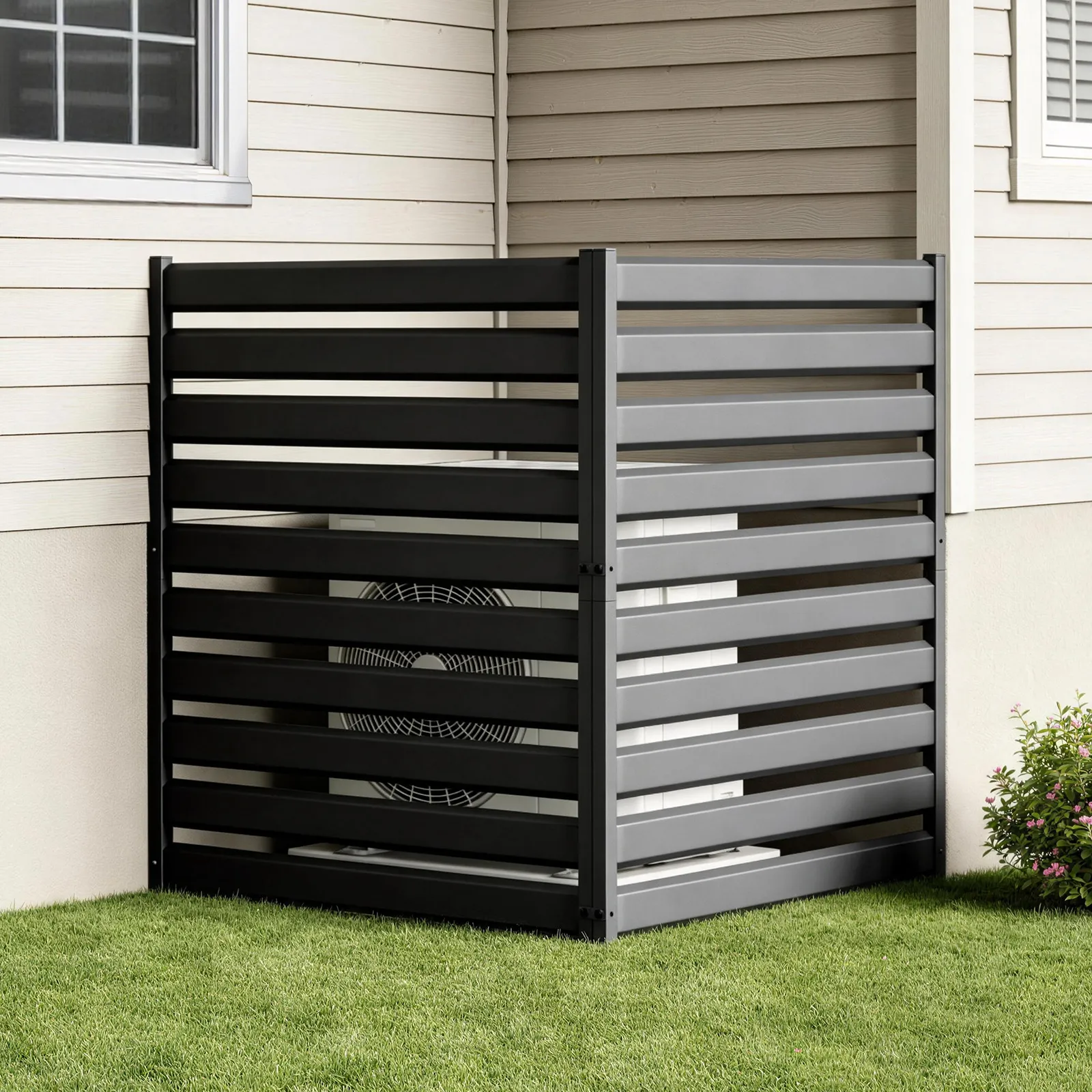MOPHOTO Heavy Duty Iron Privacy Fence 1 Panel, 38" H x 42" W Freestanding Outdoor Enclosure for Air Conditioner & Trash Can, Decorative Metal Garden Fencing with No-Dig Kit, Black Rust-Proof Iron