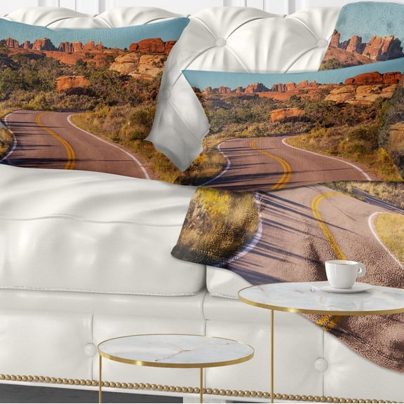 Designart Road in Rocky American Prairie - Landscape Printed Throw Pillow - 12x20