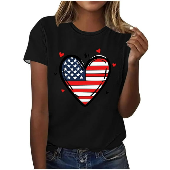 VerPetridure American Flag Shirts for Women 4th of July Tops USA Print T Shirt Casual Short Sleeve American Proud T-Shirt Tops