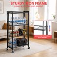 thumbnail image 3 of Collapsible 3-Tier Kitchen Storage Cart with Wheels – Iron Frame & Wood Shelves – Space-Saving Pantry Organizer for Fruit, Vegetables, Snacks – Utility Cart with Locking Casters – All Black, 3 of 8