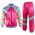 thumbnail image 6 of yboeqw Retro Unisex 2 Piece Party Tracksuit Full Zip Stand Collar Color Block Jacket Elastic Cuff Jogger Pants for 80s Themed Event Cosplay, 6 of 9