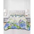 thumbnail image 2 of Quilt King Size Bedding Set, Blue Hydrangea Flower Reversible Summer Quilt 3 Pieces, Farmhouse Country Floral Leaf Beige Lightweight Bedspreads Coverlets with 2 Pillow Shams for All Seasons, 2 of 5