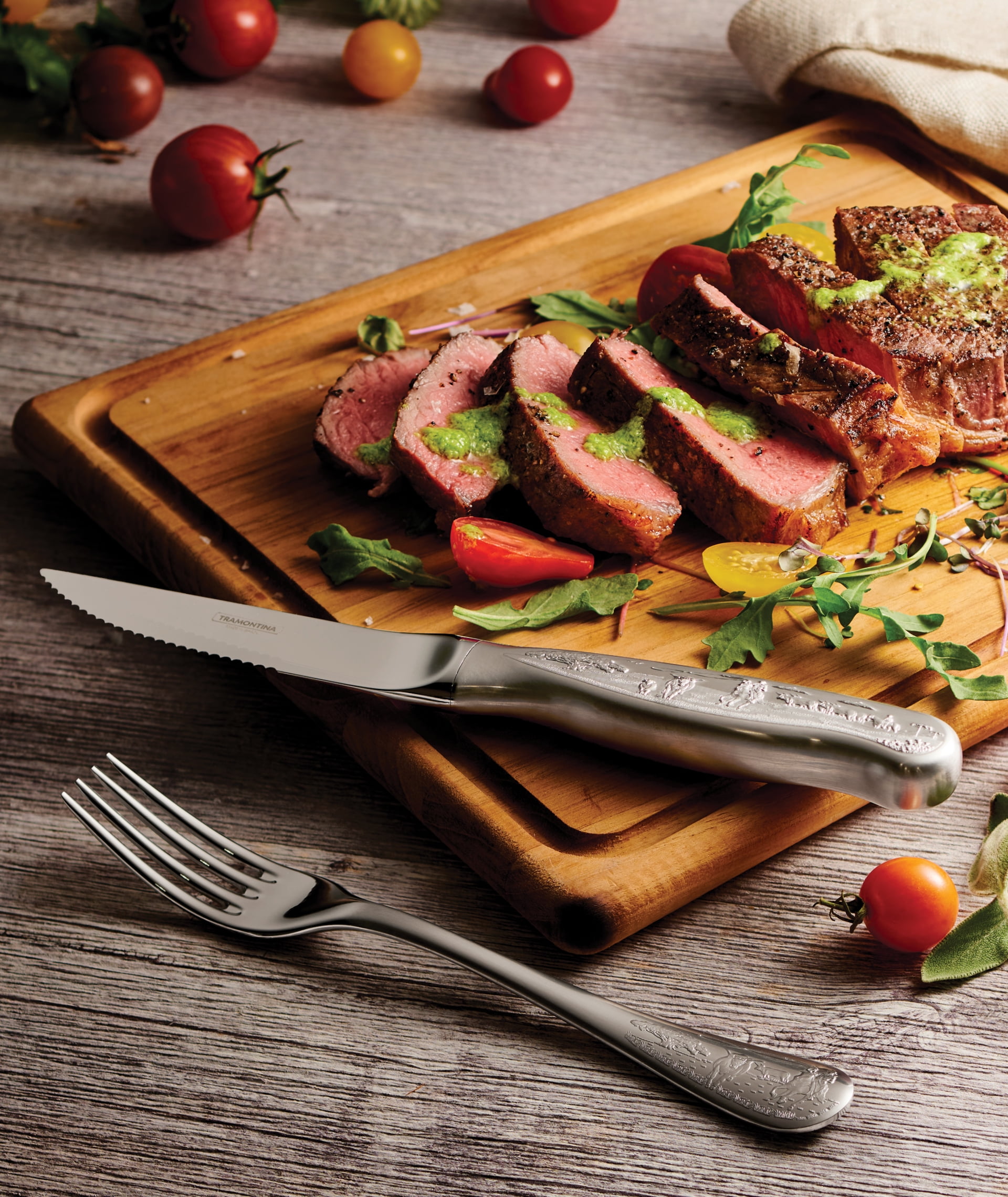 Tramontina Churrasco BBQ 8-Piece Forged Embossed Stainless Steel Steak Knife and Fork Set, Dishwasher Safe
