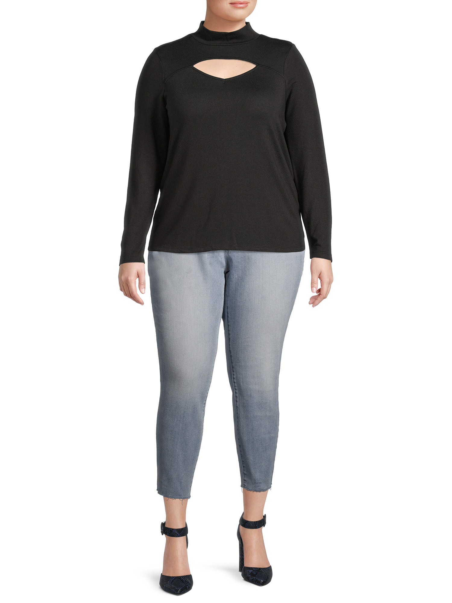 Como Blu Women's Plus Mock Neck Cutout Top