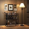thumbnail image 2 of Giantex 3-Tier Bar Cart, Industrial Serving Cart w/Wine Racks & Glass Holders, Kitchen Rolling Cart, Rustic Brown, 2 of 8