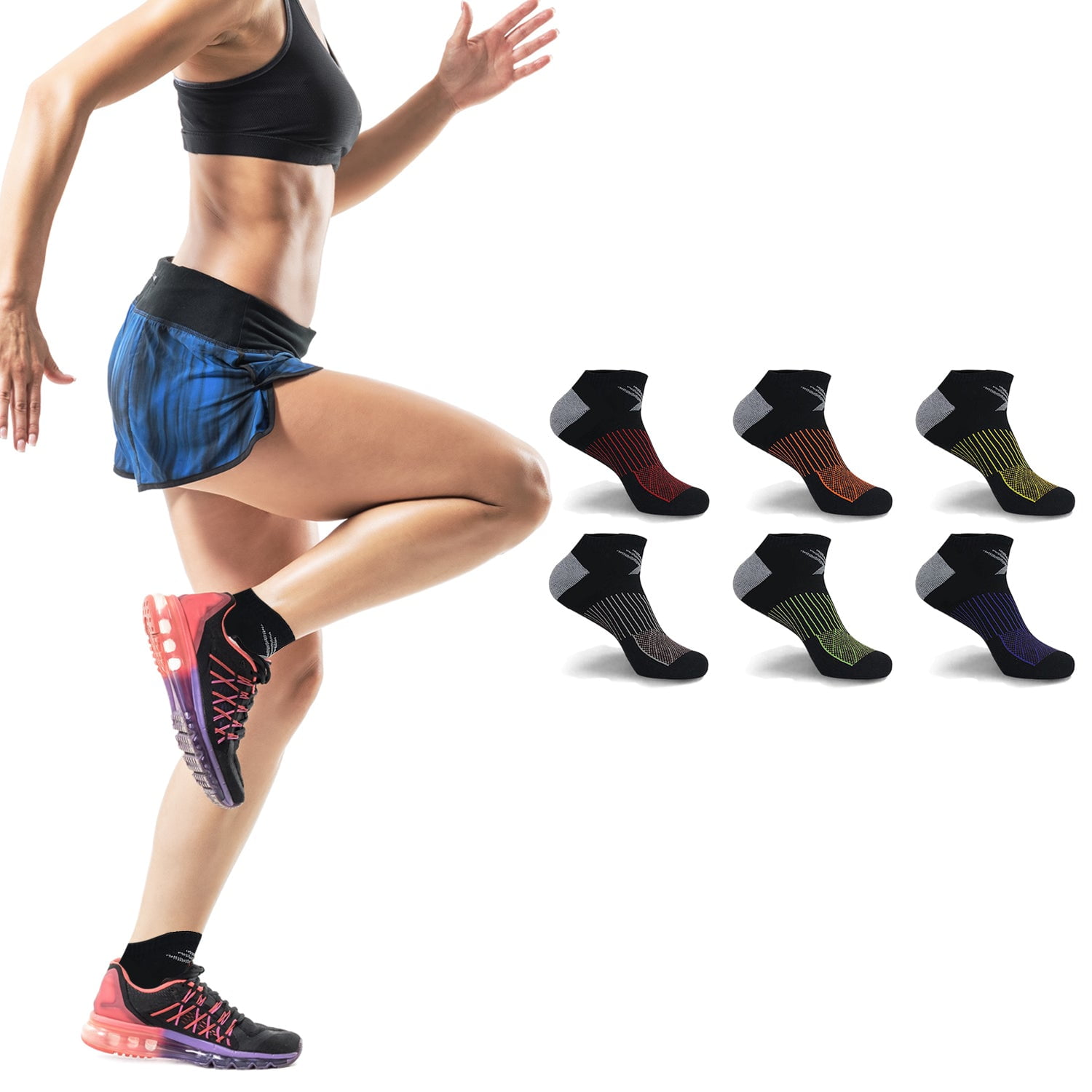 Compression Socks - Ankle High for Running, Athtletics, Travel - 6 Pair