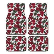 Balery Rose Flowers Pattern 4-Piece Floor Mats, Heavy-Duty Rubber Liners, Anti-Slip Design, All-Season Automotive Protection, Vehicles, Cars, Trucks, and SUVs