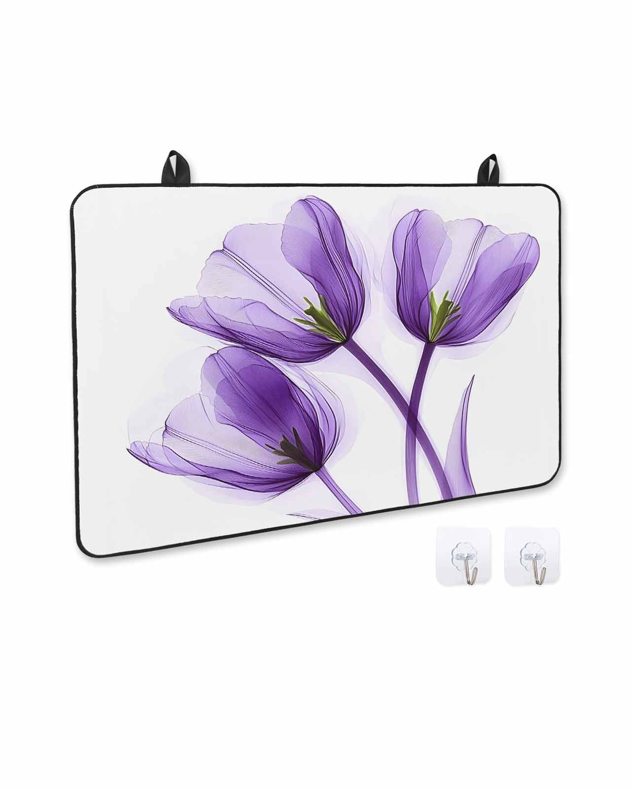 nqOlkjepod Large Induction Cooktop Protector Mat 24"x21", Luxury Purple Tulip Stove Top Covers for Electric Stove, Watercolor Spring Rustic Floral Stove Burner Cover Mats, Glass Top Stove Cover