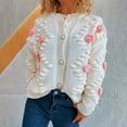 thumbnail image 4 of Women's 3D Floral Knit Cardigan, Cute Flower Button Up Long Sleeve Open Front, Soft Textured Bloom Sweater, Cozy Fall Winter Casual Wear, Stretch Comfort Top White S, 4 of 9