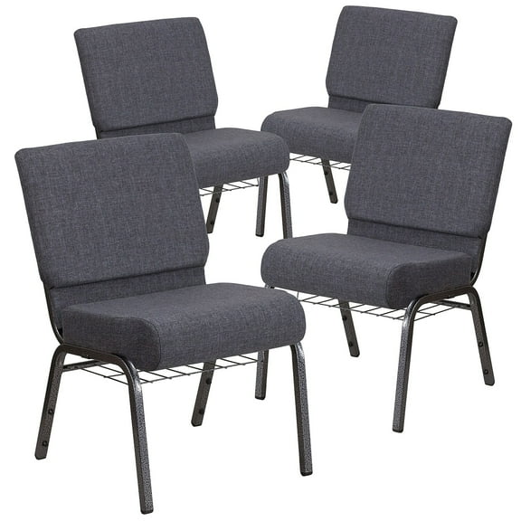 Flash Furniture Dark Gray Fabric Church Chair,PK4 4-FD-CH0221-4-SV-DKGY-BAS-GG