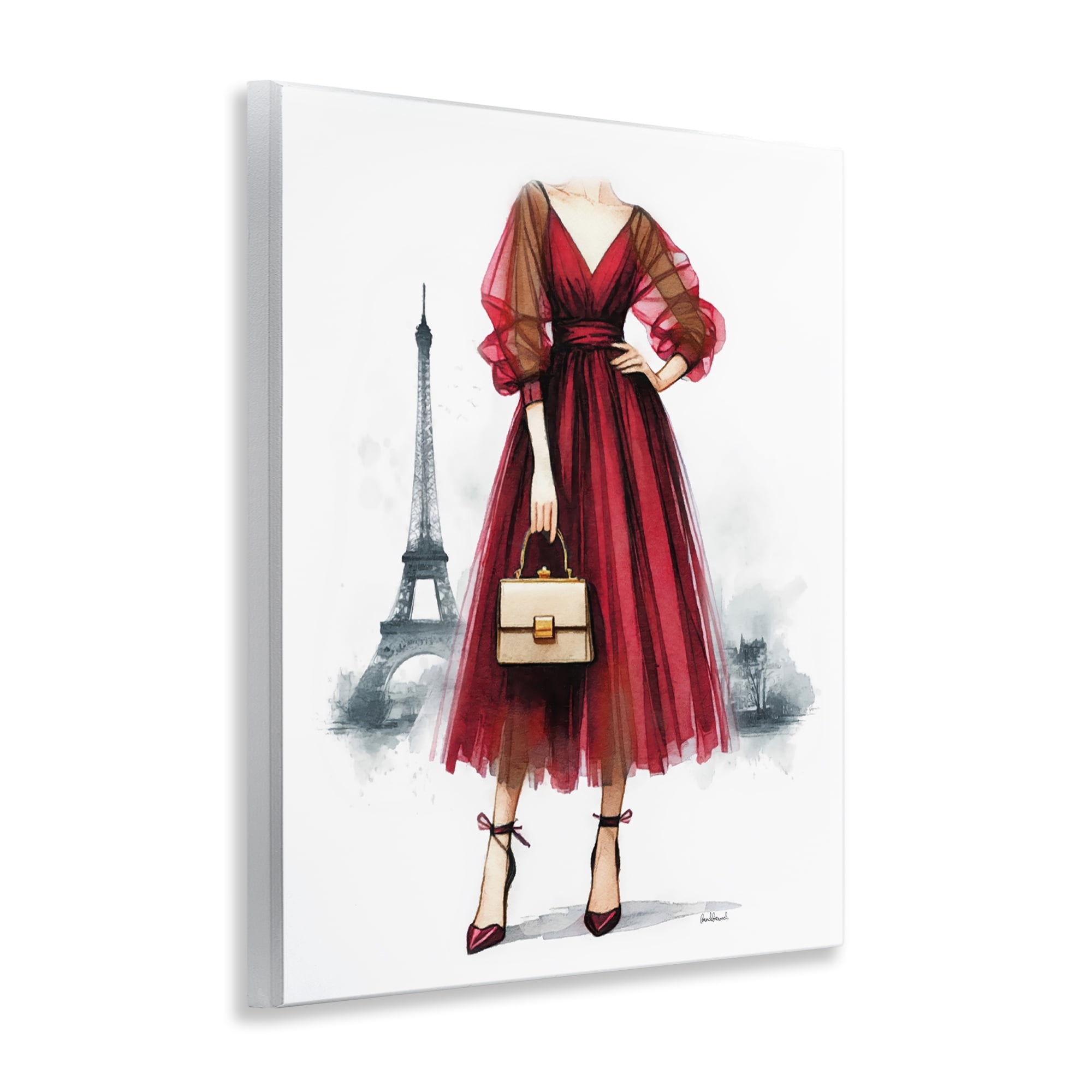 Stupell Industries Parisian Fashion Red Dress Fashion Painting Unframed Art Print Wall Art, 11 x 14