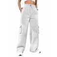 thumbnail image 2 of Cargo Joggers for Women Baggy Fleece Wide Leg Sweatpants Elastic High Waisted Fall Casual Hiking Pants White S, 2 of 7