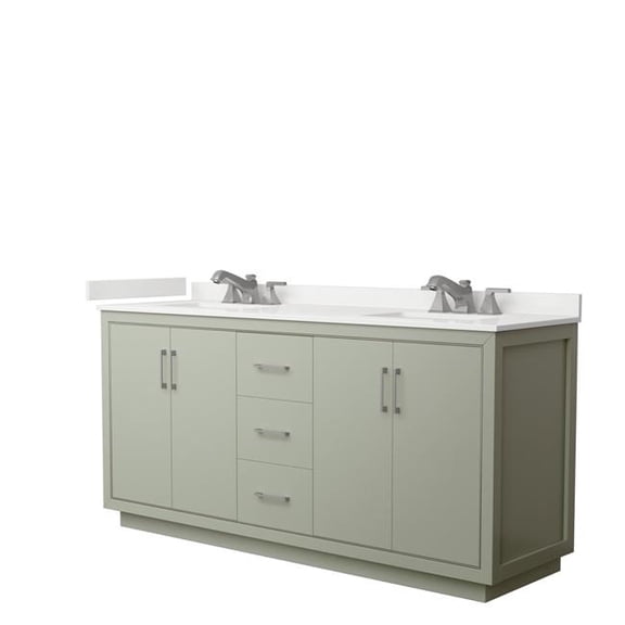 Icon WCF111172DLGWQUS3MXX 72 in. Double Bathroom Vanity in Light Green with White Quartz Countertop Undermount Square Sinks 3-Hole & Brushed Nickel Trim